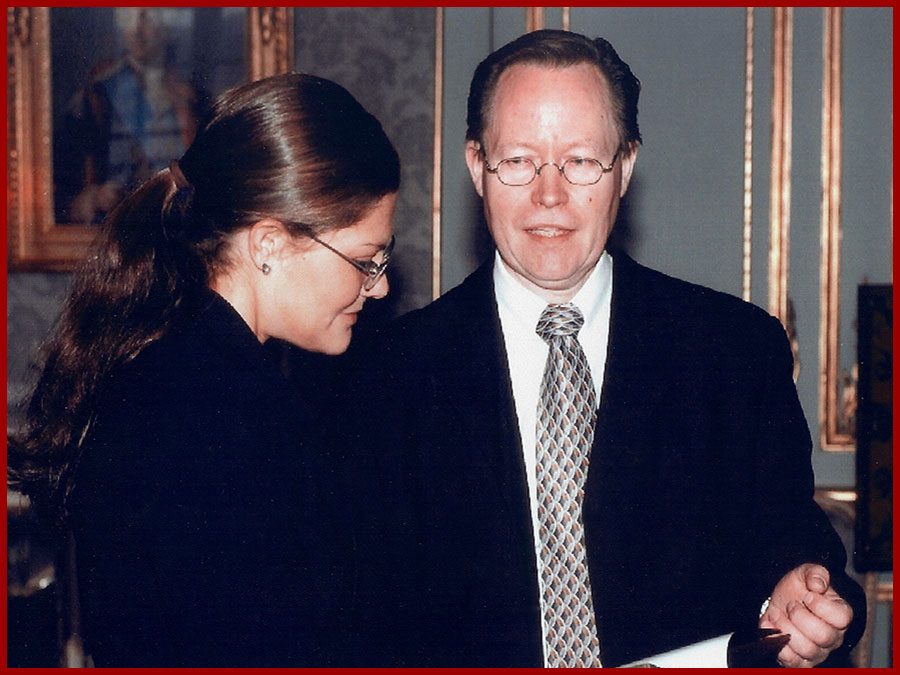 Crown Princess Victoria receiving the first copies of the New Millennium book about Sweden, in both English and Swedish