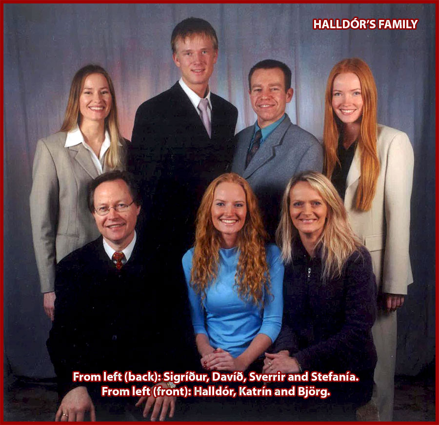 Halldór's family. Back: Sigríður, Davíð, Sverrir and Stefanía. Front: Halldór, Katrín and Björg.